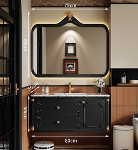Meuble de salle de bain mural multifonctionnel intelligent avec miroir, vasque en céramique sans joint, panneau en chêne rétro français Gaoding. - Product Image 6