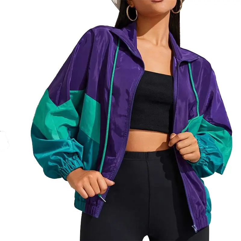 Wholesale Training Windbreaker Jacket Customize Workout Zip Up Jacket New Design Women Panel Color Block Jackets