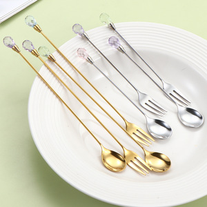Cuchara de acero inoxidable con cristales de diamante, cuchara para café, cuchara agitadora de mango largo, tenedor para frutas, tenedor para postre, tenedor para cócteles, cuchara para hielo - Product Image 1