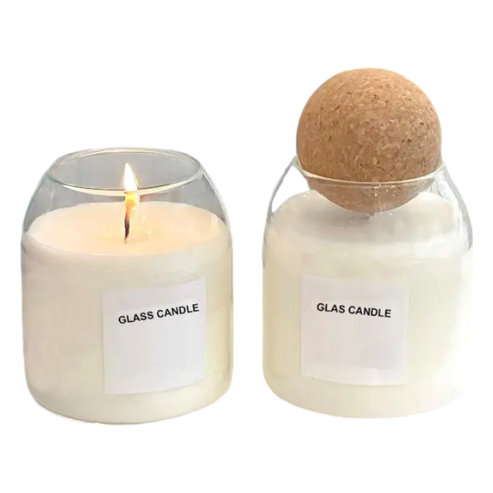 Empty High Borosilicate Round Glass Candle Jar with Cork Lid, 500ml ...
