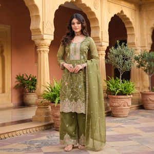 Conjunto Simar con bordado en la parte superior, la parte inferior y la dupatta - Product Image 1