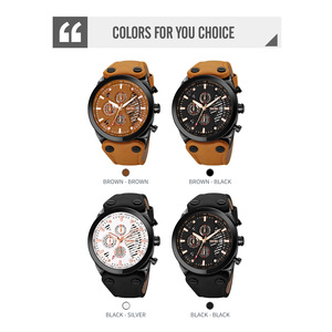 Reloj cronógrafo redondo para hombre, correa de cuero de lujo, reloj de cuarzo resistente al agua 30M, relojes al por mayor - Product Image 3