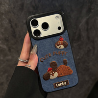 Funda para Teléfono Inteligente con Bordado de Cachorro Adorable para iPhone 13/14/15/16/17 Pro Max, Resistente a Caídas en 3D, con Logotipo Personalizado