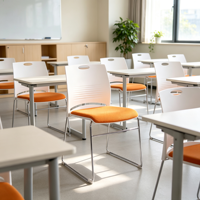 Chaise de formation moderne en plastique PP avec coussin en tissu, base à patins, empilable, pour bureau, salle de conférence, salle de classe, salle de réunion