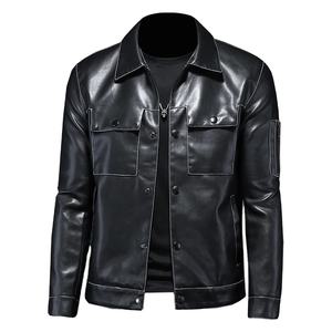 Chaqueta de estilo casual de moto recubierta de otoño para hombre Chaqueta de cuero mate para hombre - Product Image 1