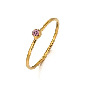 New Arrival Jewelry 18K Gold Plated Diamond Birth Stone Ring Women Chic Colorful Cubic Zircon CZ Birthstone Ring