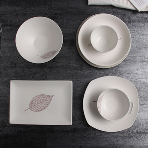 Elegante juego de vajilla de cerámica mate con patrón de hojas Frost Technic cuencos de sopa y plato vajilla para uso en restaurante - Product Image 3