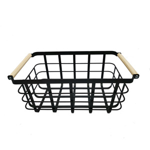 Nuovo prodotto cucina cucina cibo rettangolare metallo nero cesto portaoggetti <span class=keywords><strong>con</strong></span> maniglie in legno - Product Image 1