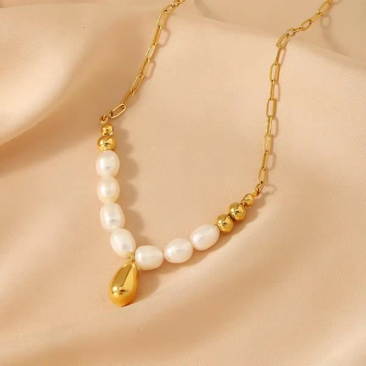 SUMMLY pingente de gota de água banhado a ouro 18K pérola colares de aço inoxidável moda fina jóias