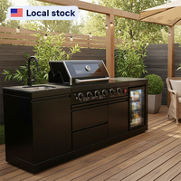 Station de cuisine extérieure en acier inoxydable noir résistant aux intempéries, pour une utilisation en extérieur toute l'année, entrepôt américain