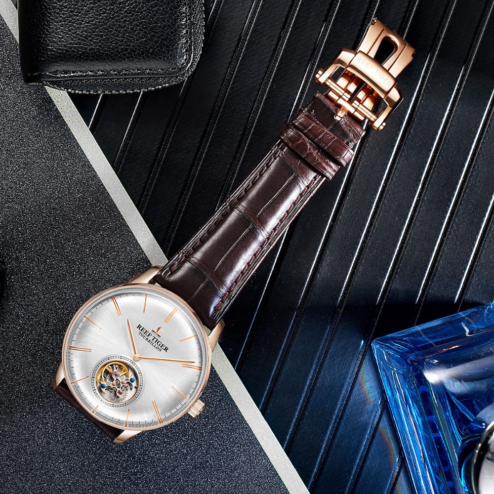Amazon.com: REEF TIGER Blue Tourbillon Watch Leather Strap