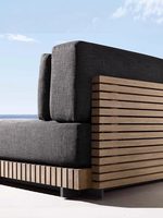 Ensemble de canapés d'extérieur en teck nordique, canapé d'angle, fauteuil, table basse, coussins épais - résistant aux intempéries pour hôtel, villa, jardins