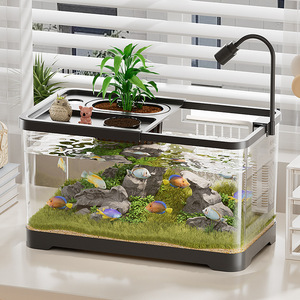 Aquário Retangular Transparente de Plástico para Peixes e Tartarugas com Tampa, Ecológico, 10L, Acessórios para Paisagismo Ecológico - Product Image 1