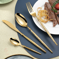 Ensemble de couverts haut de gamme en acier inoxydable 304 grain martelé pour restaurant occidental, couteau, fourchette, cuillère, doré, pour fête