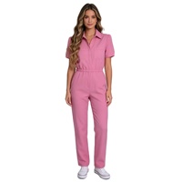 Combinaison médicale à revers avec cordon de serrage à la taille, en coton et élasthanne, à manches courtes, pour clinique esthétique, uniforme d'infirmière, logo personnalisé