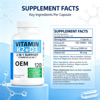 Vente directe de capsules de vitamine D3 K2 végétariennes à haute puissance, favorisant la santé des os et le système immunitaire, service OEM/ODM