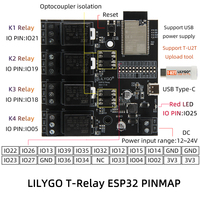 LILYGO T-Relay ESP32 5V Placa de relé de 4 vías con 4MB Flash WiFi y Bluetooth Control de interruptor remoto Módulo de relé de E/S IoT