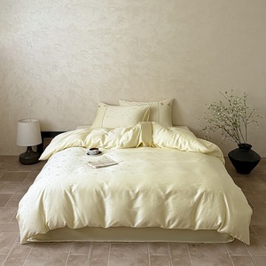 Hot bán Lyocell bông 4-Pieces Home khách sạn dệt Jacquard Duvet <span class=keywords><strong>Comforter</strong></span> Bìa Vàng Khăn trải giường bộ đồ giường đặt - Product Image 1