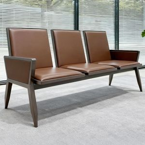 Banco de Espera Portátil de 3 Plazas, Estilo Moderno de Mediados de Siglo, Estructura Metálica, Tapicería Beige, Mueble Comercial Resistente para Oficina - Product Image 6