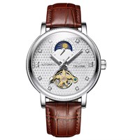 Montre mécanique de luxe pour homme TEVISE, cadran 24 heures décoré, bracelet en cuir PU élégant, réserve de marche lumineuse, unique et tendance
