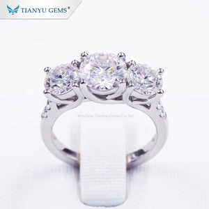 Tianyu gemme <span class=keywords><strong>tre</strong></span> pietra <span class=keywords><strong>anello</strong></span> in oro bianco 1.5ct DEFVVS moissanite <span class=keywords><strong>anello</strong></span> di nozze di diamante - Product Image 2