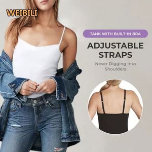 Sleeveless Undershirt Tank With Built-In Bra 2-IN-1 Camisoles Casual Fashion <strong>Vest</strong> for Girls - Product Image 4