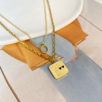 Collier en acier inoxydable multicouche plaqué or avec lettre carrée, pendentif en forme de cœur, cadeau de saint-valentin, collier de Couple, bijoux