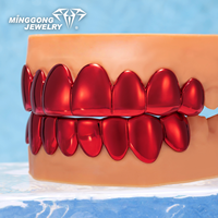 Grillz personnalisés en argent sterling rouge, style hip-hop, accessoires dentaires tendance pour hommes et femmes – Vente chaude