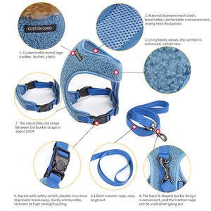 DRH yüksek kalite yumuşak peluş hiçbir çekme köpek koşum seti özel Logo Teddy polar Pet yaka ve tasma tasarımcı köpek yelek koşum - Product Image 3