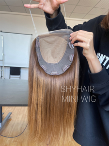 Venta al por mayor de pelo virgen cabello humano Topper Shy nuevo diseño encaje frontal Topper Mini peluca tiene Stock para la pérdida de cabello de las mujeres - Product Image 5