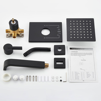 Ensemble de douche de pluie pour salle de bain d'hôtel OEM tout cuivre noir mat carré à 2 fonctions avec bec incurvé
