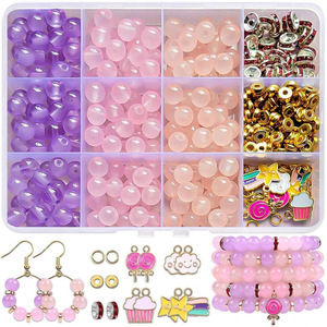 Accesorios de joyería DIY, cuentas sueltas de cristal de 8 mm, juego de cuentas redondas de vidrio de colores, dijes de aleación para la elaboración de pulseras y pendientes. - Product Image 1