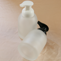 Bouteille en verre givré à large ouverture de 250 ml et 375 ml pour savon liquide et crème de soin avec pompe mousseuse et manchon en silicone