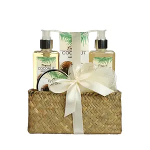 Factory wholesale 2 pcs showel gel and body lotion coconut skin care bath spa kit gift set for at home spa