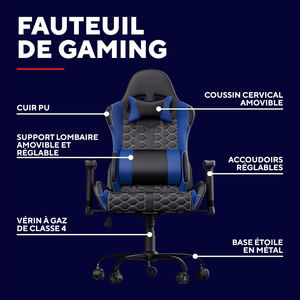 Chaise de jeu en similicuir PVC bleu de qualité supérieure, idéale pour les joueurs et les travailleurs à distance, pour des configurations de jeu professionnelles et des bureaux à domicile - Product Image 4