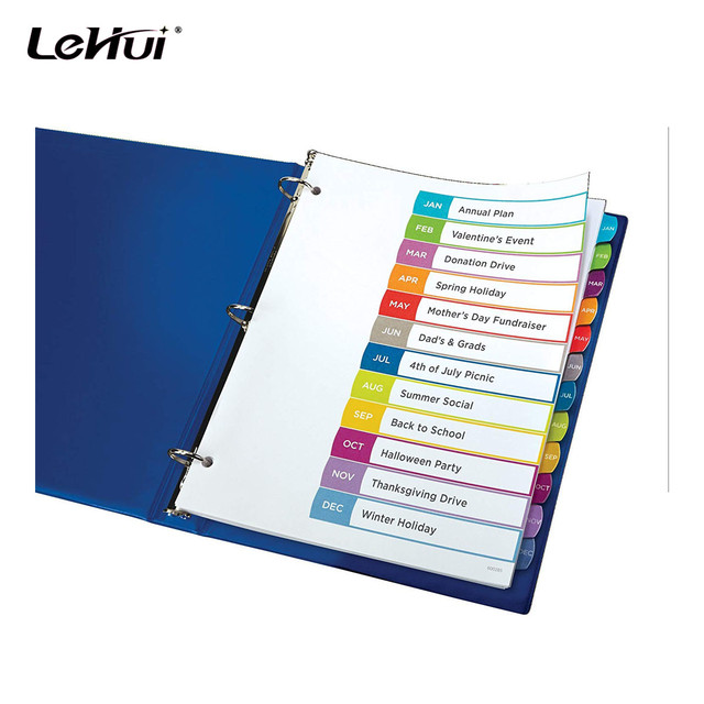 Lehuipp Top Seller Labels White Binder Dividers with 12 Month Jan-Dec Printing Tab Paper Divider