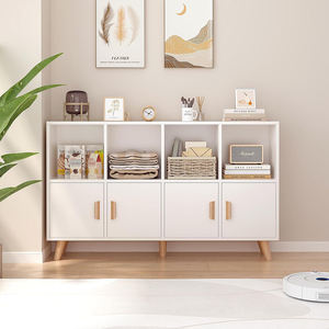 Estantería Cubby de Madera con <span class=keywords><strong>8</strong></span> Cubos, de Pie, con <span class=keywords><strong>Patas</strong></span> de Madera de 2 Niveles, Moderna, para Oficina en Casa, Almacenamiento Bajo, Blanco Cálido - Product Image 2