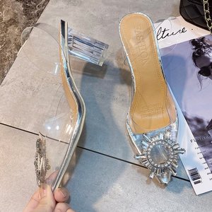 Sandales à talons hauts pour femmes, style européen et américain, été 2024, sexy, transparentes, avec boucle en strass, pointues, grandes tailles - Product Image 2