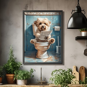 SQ 40*60cm drôle affiche Animal sur toilette salle de bain mur Art impressions sur toile chien peinture - Product Image 6