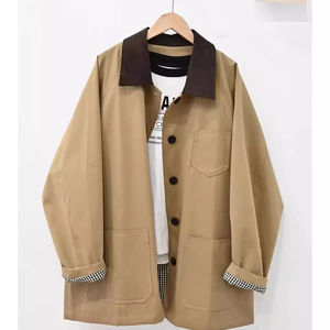 2025 Retro Color-Block <span class=keywords><strong>Trench</strong></span> Coat-Chaqueta de trabajo de estilo británico de gran tamaño coreano para mujeres pequeñas - Product Image 1