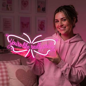 Insegna al Neon 'You're Like Really Pretty', Luce LED a Forma di Farfalla per Decorazione Murale, Decorazione Camera da Letto per Ragazze, Insegne al Neon Personalizzate - Product Image 2