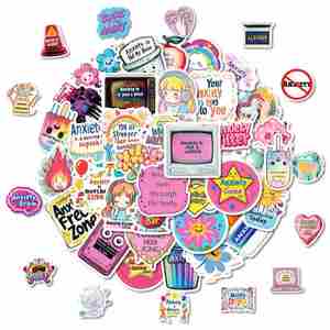 50 autocollants personnalisés anti-stress avec dessins animés anglais et textes pour la décoration d'ordinateurs portables - Product Image 5