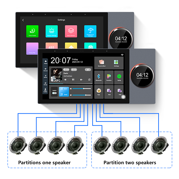 Factory Direct Supply 7-Inch Smart Panel Q7 Android OS Built-In Music Speaker Output App Connects 8 Wired Tuya Speakers