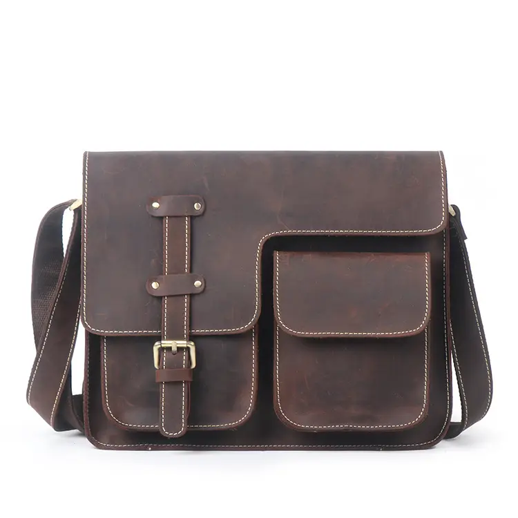 Vintage Mens Leather Messenger Shoulder Bag Waterproof Genuine Leather Laptop Computer bag Men Travel Briefcase