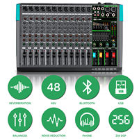 Console de mixage audio numérique professionnelle AT12 à 12 canaux avec 256 DSP USB en métal et plastique pour scène, DJ, son live, studio d'enregistrement