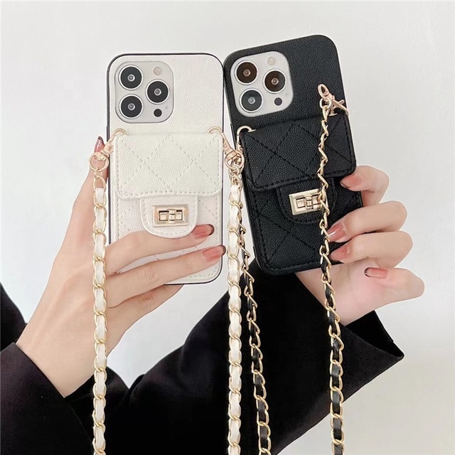 Phone Bag Plaid Pattern Card Holder Wallet Phone Cover Case Cross Body Diagonal Chain for iPhone 16 15 14 13 12 Pro Max Plus