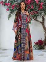 Robe Abaya Musulmane de Luxe Personnalisée de Dubaï pour Femme, Motif Bohème, Tissu Transparent, Design Paisley, Robe Longue Modeste, Grande Taille, Printemps Aïd
