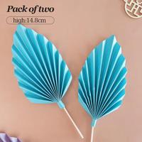 2 teile/paket Glitter Fan Cake Topper Golden Leaf Kuchen Dekoration liefert Hochzeits torte Zubehör Valentinstag Palm Leaf Papier Fan