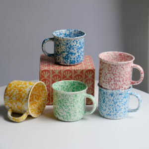 Cangkir kopi berbintik-bintik cat kustom isolasi termal tinggi hadiah bisnis porselen percikan tinta Enamel Mug api unggun - Product Image 2