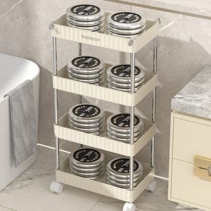 Carrito de almacenamiento para baño color crema, carrito móvil de 4 niveles con ruedas para almacenamiento de cosméticos y artículos de viaje - Product Image 4